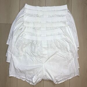 VTG Hanes White Boxer Shorts Mens L Lot of 6 Elastic Waist Cotton Blend